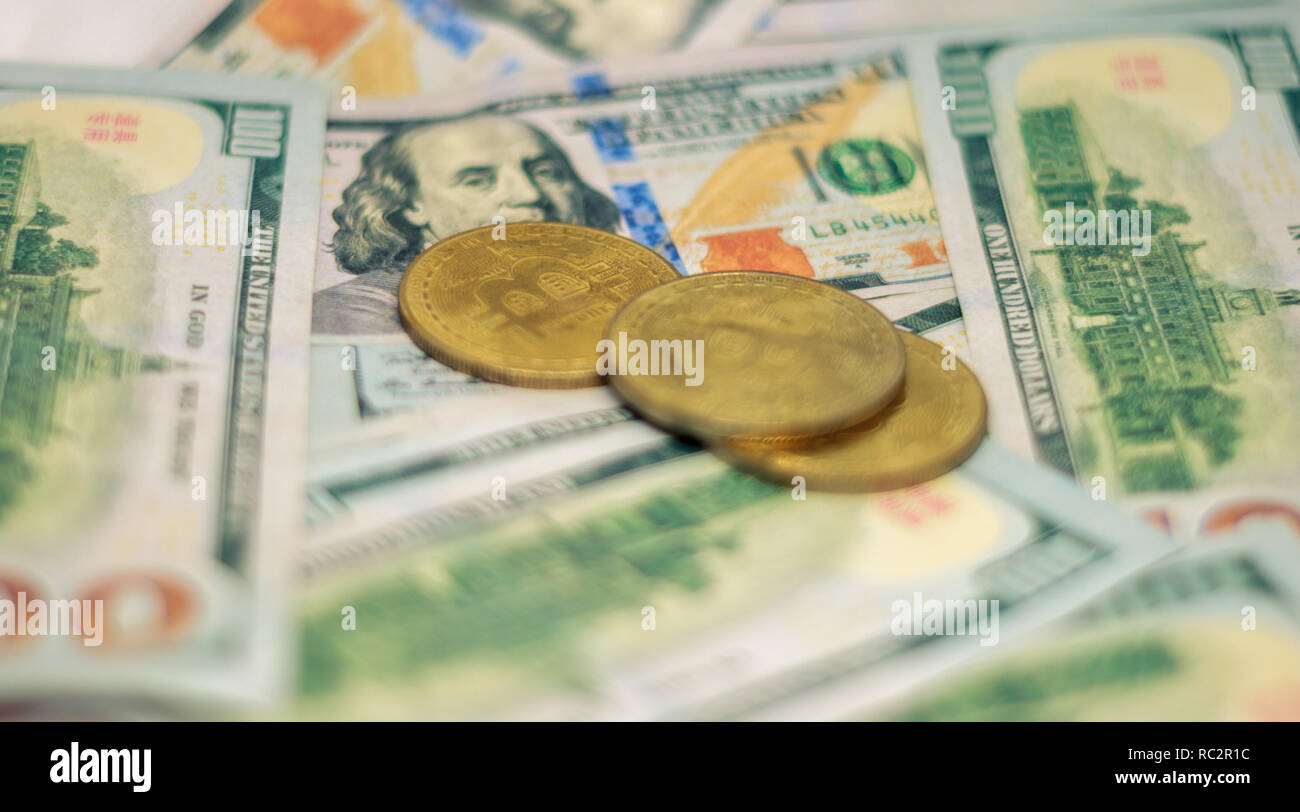 Bitcoin and US dollar Stock Photo