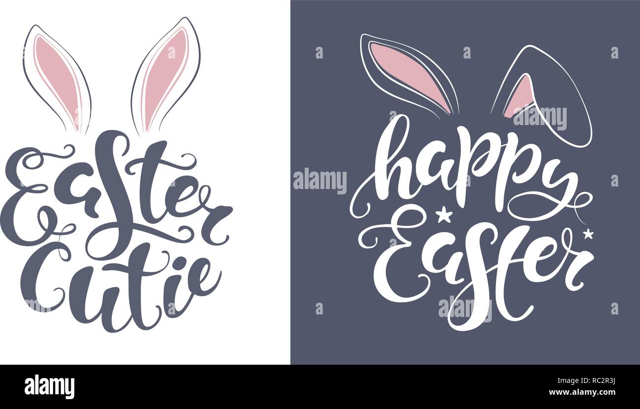 Vector Happy Easter Bunny Lettering Card Quote To Design Greeting