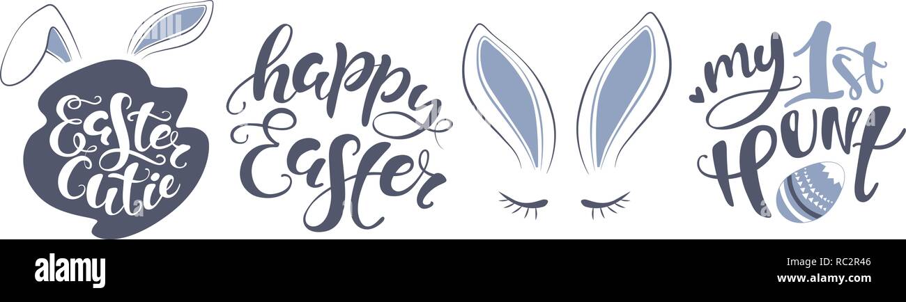 Vector Happy Easter Bunny Lettering Card Quote To Design Greeting