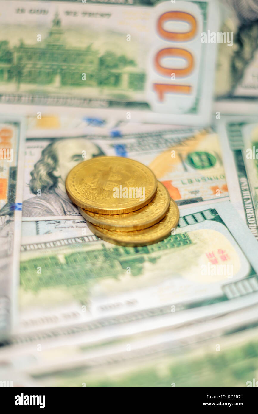 Virtual currency and USD Stock Photo