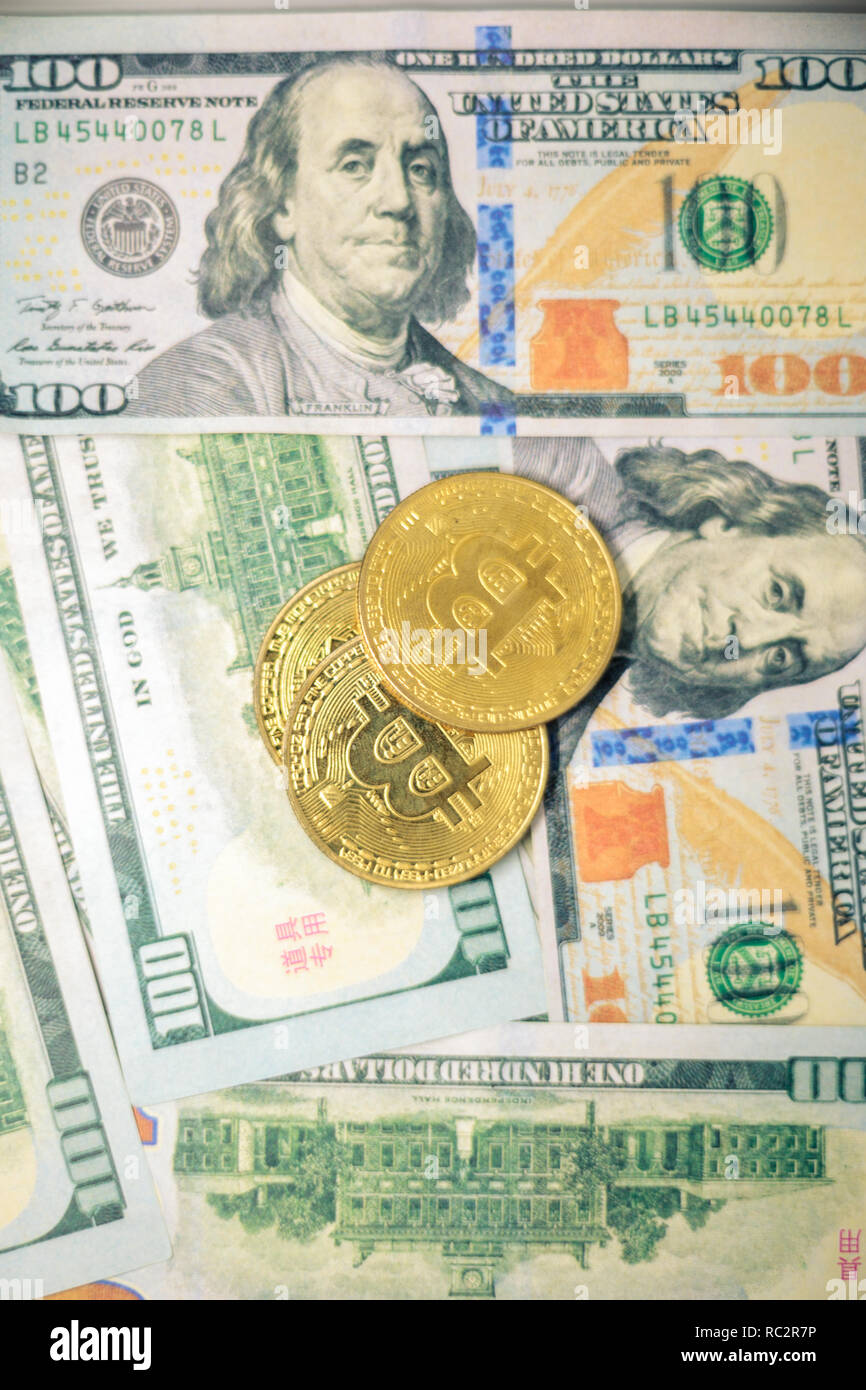 Value of virtual currency and bitcoin Stock Photo