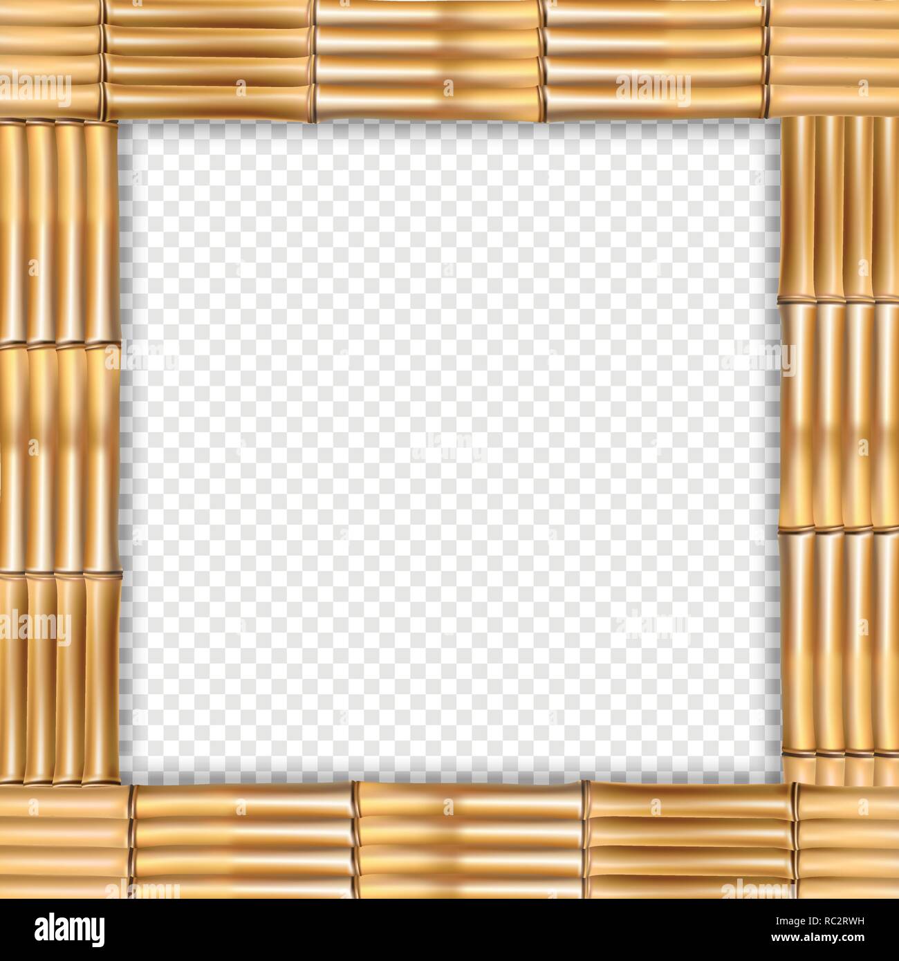 Square Brown Wooden Border Frame Made Of Realistic Dry Bamboo