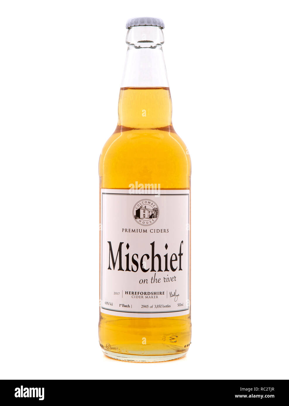 SWINDON, UK - JANUARY 13, 2019: Mischief on the river Premium Cider from Colcombe house the Herefordshire cider makers Stock Photo