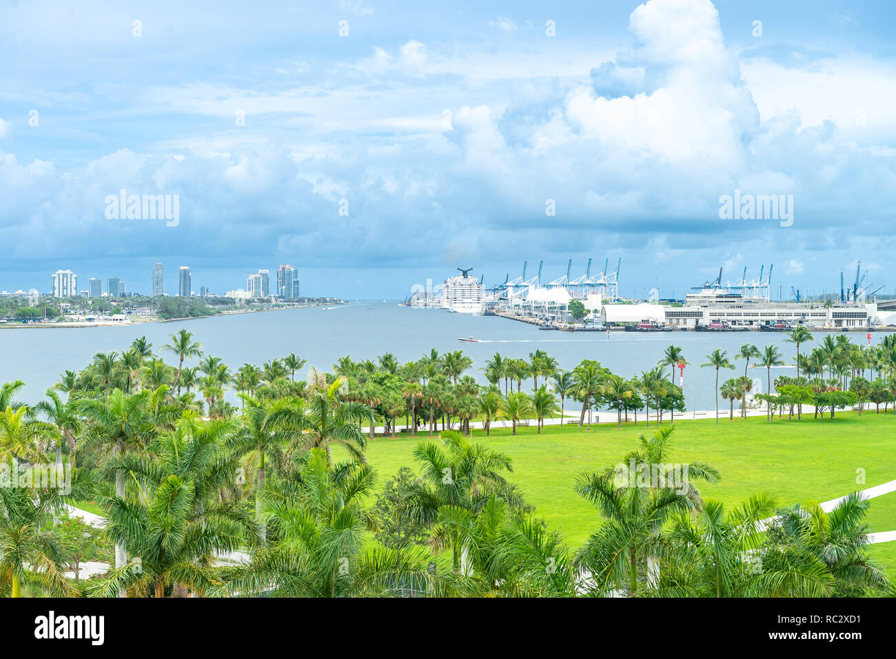 Miami, USA - jun 10, 2018: Skyline of Miami city from the museum park Stock Photo