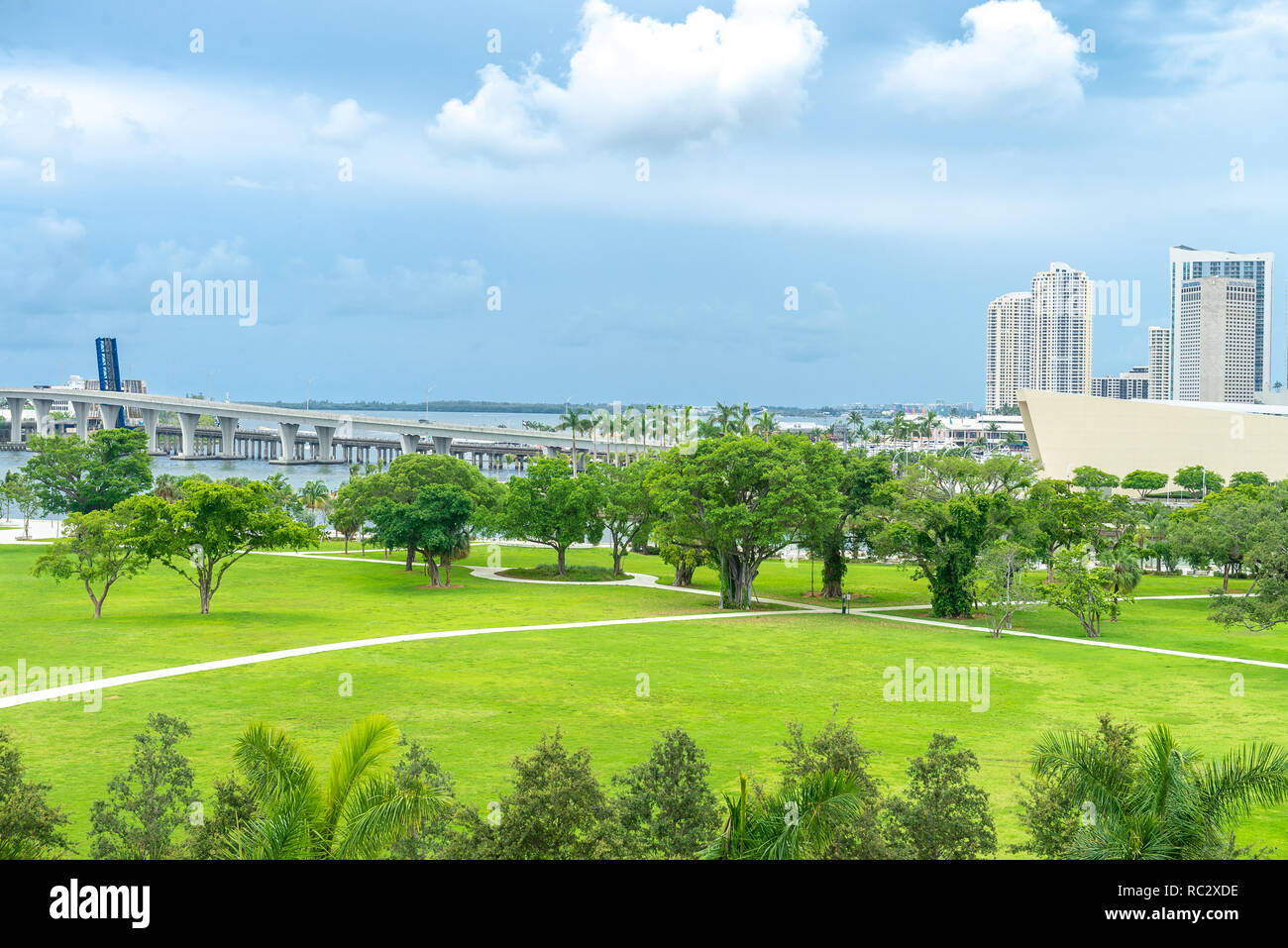 Miami, USA - jun 10, 2018: Skyline of Miami city from the museum park Stock Photo