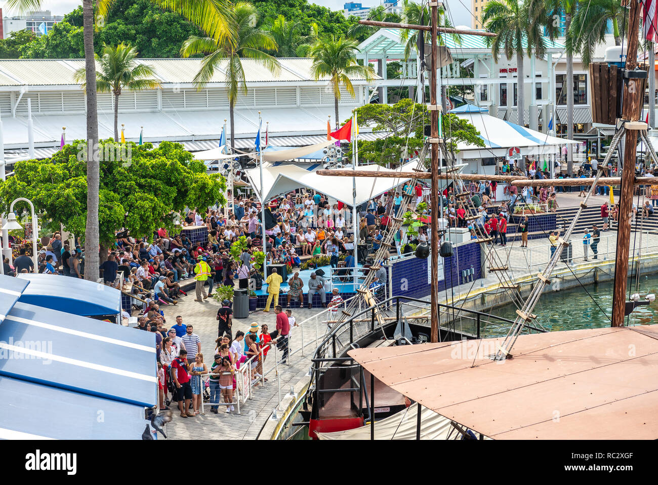 Miami, USA - jun 10, 2018: Outside view of Bayside in Miami Stock Photo