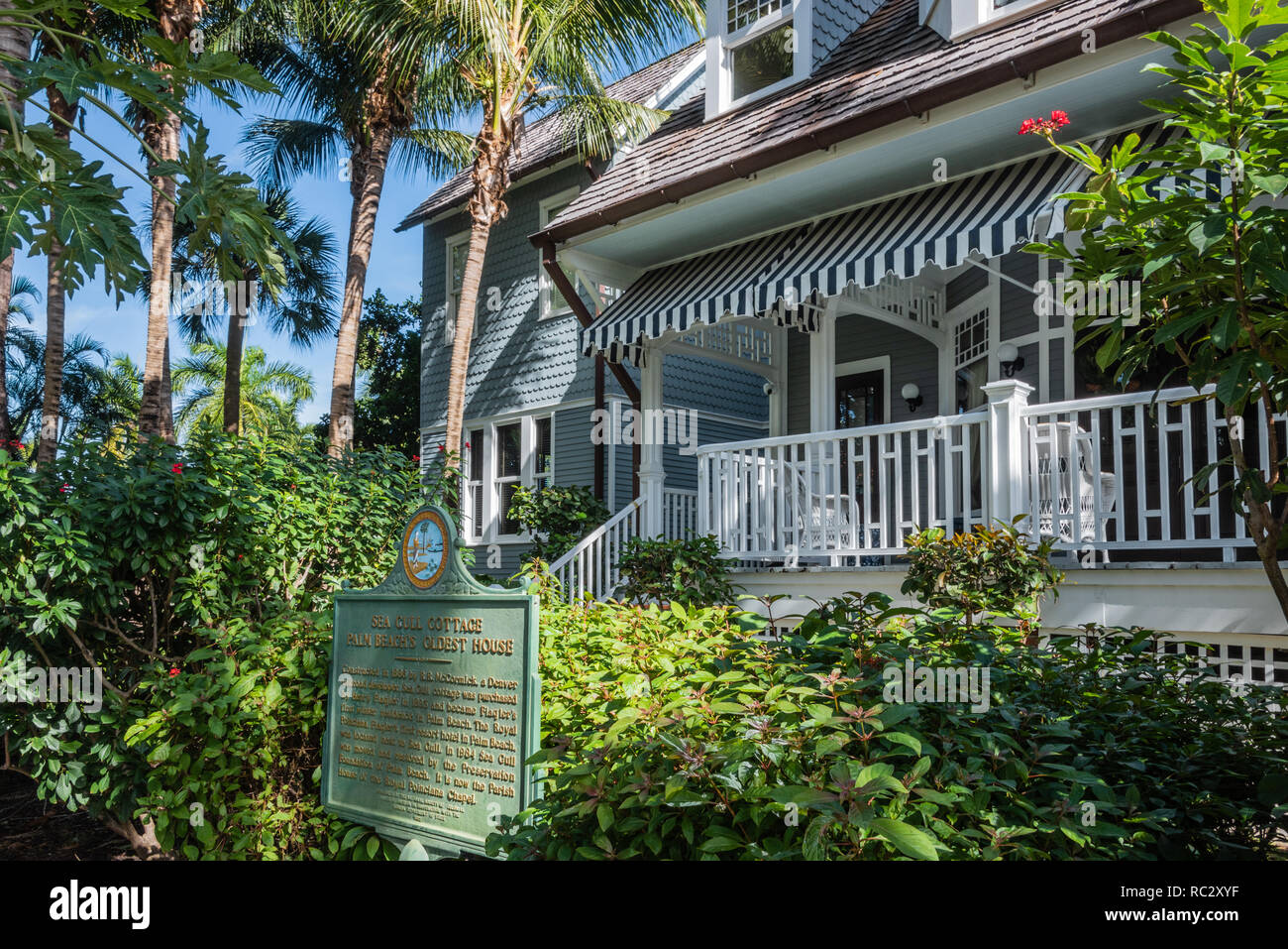 Sea Gull Cottage, the Queen Anne shingle-style house in Palm Beach where  Henry Morrison Flagler lived before his opulent Whitehall was completed.  USA Stock Photo - Alamy, image size:1300x957