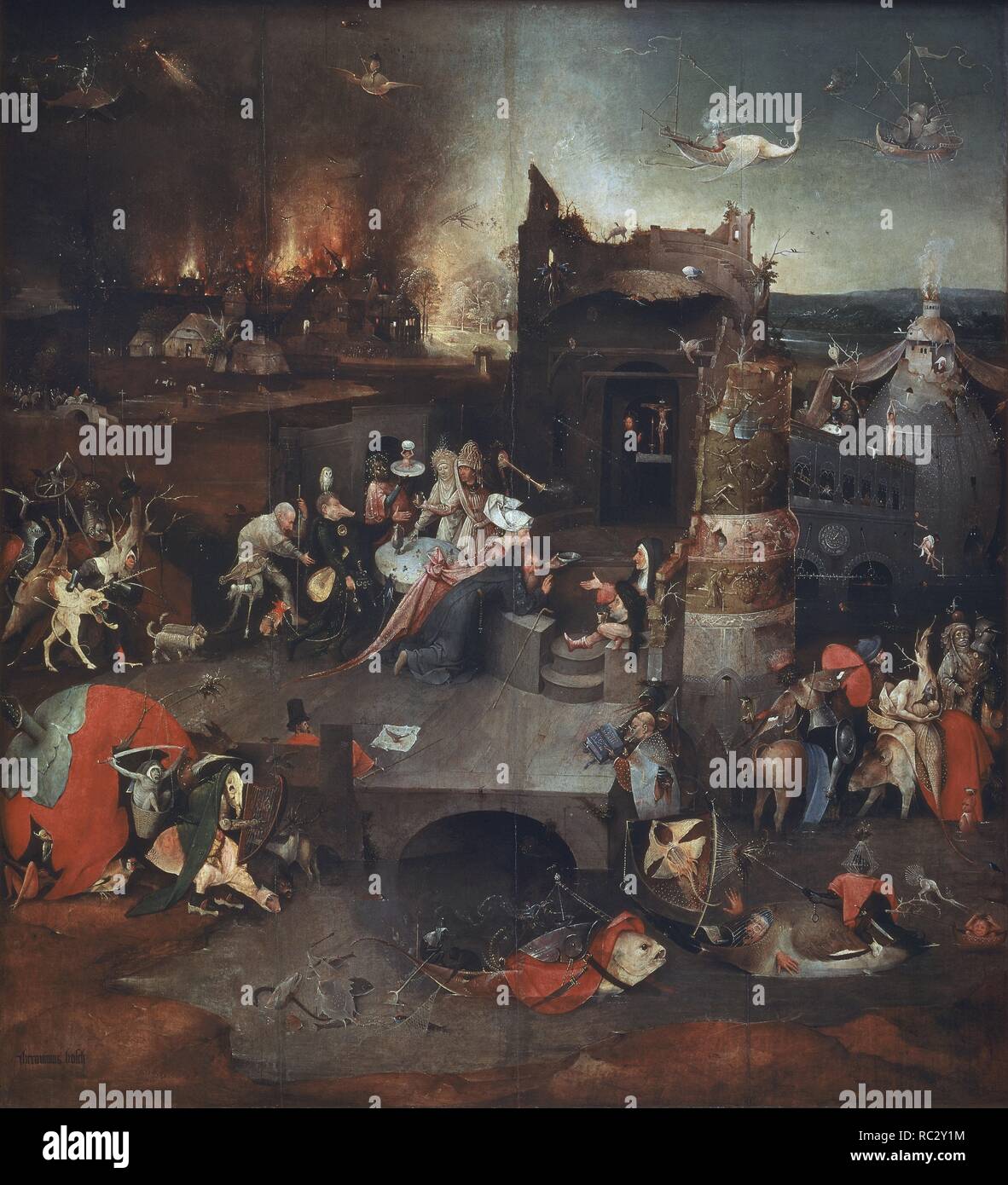Temptation of St. Anthony (centre panel) - 1505/06 - oil on panel - 131x119. Author: BOSCH, HIERONYMUS. Location: MUSEO DE ARTE ANTIGUO. LISBOA. PORTUGAL. Stock Photo