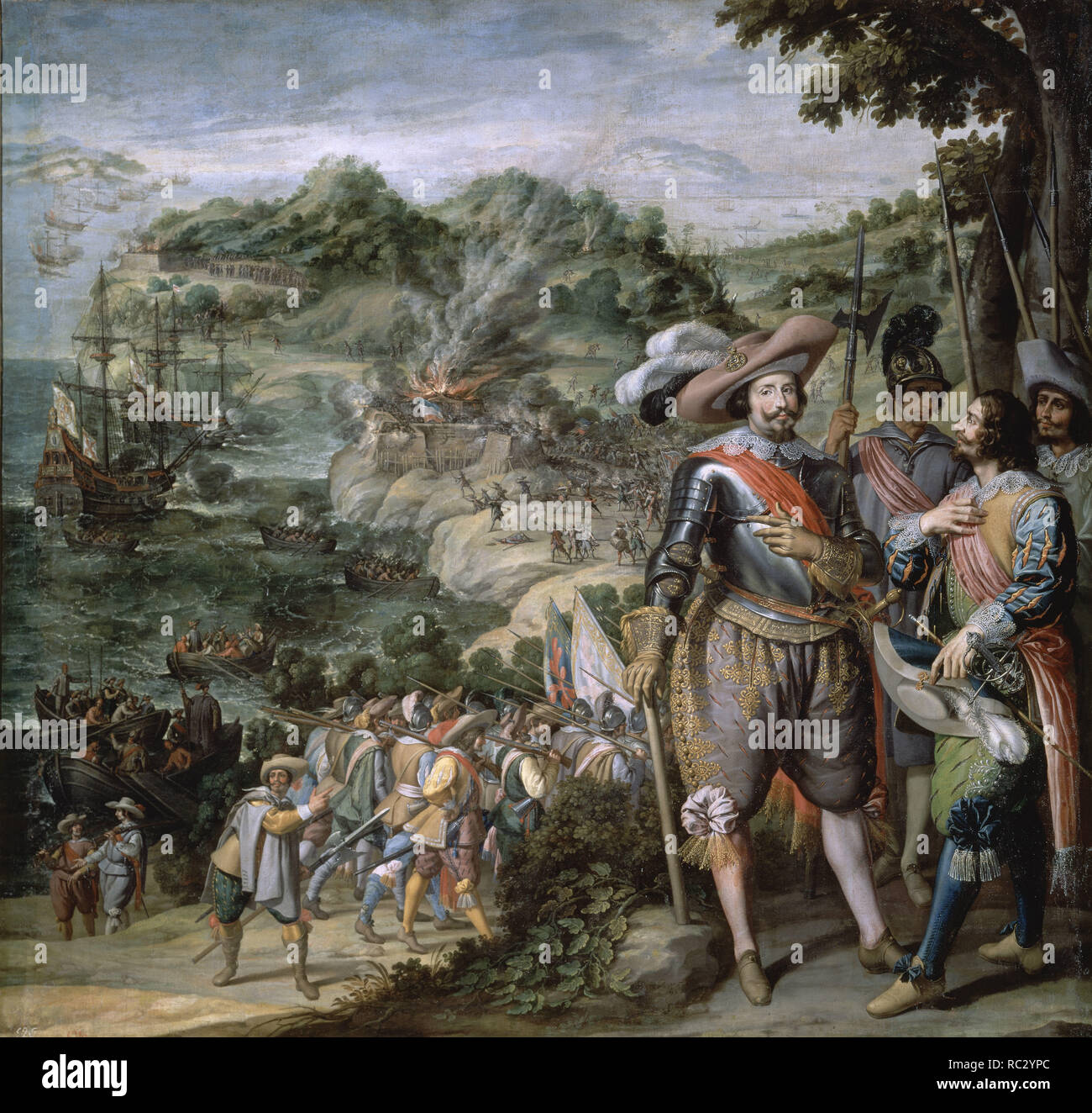 'The Recapture of the Island of San Cristobal', 1634, Oil on canvas, 297 cm x 311 cm, P00654. Author: CASTELO FELIX. Location: MUSEO DEL PRADO-PINTURA. MADRID. SPAIN. Stock Photo