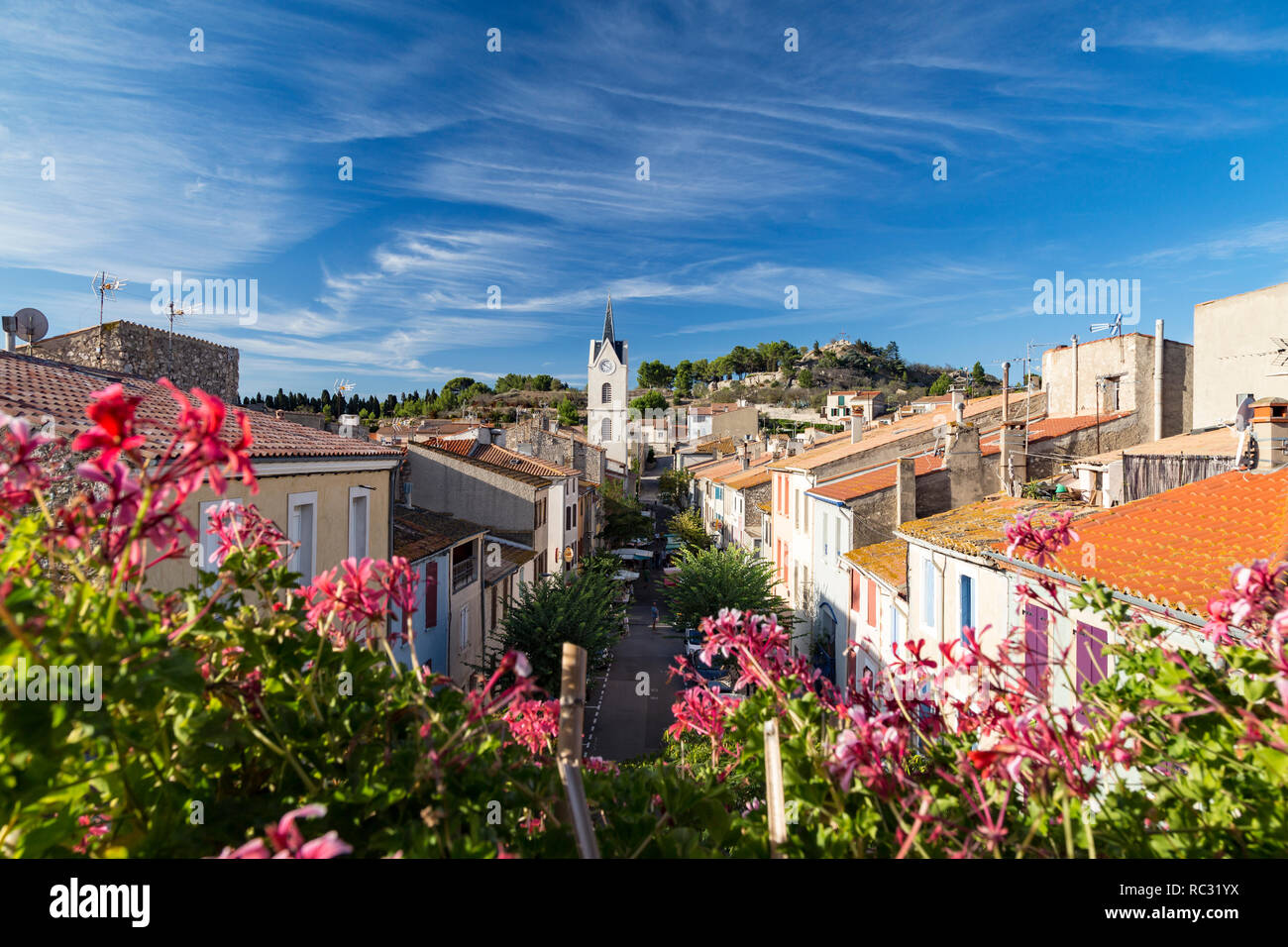 Mediterranean Leucate Village, South France on a sunny day (picture at night available) Stock Photo