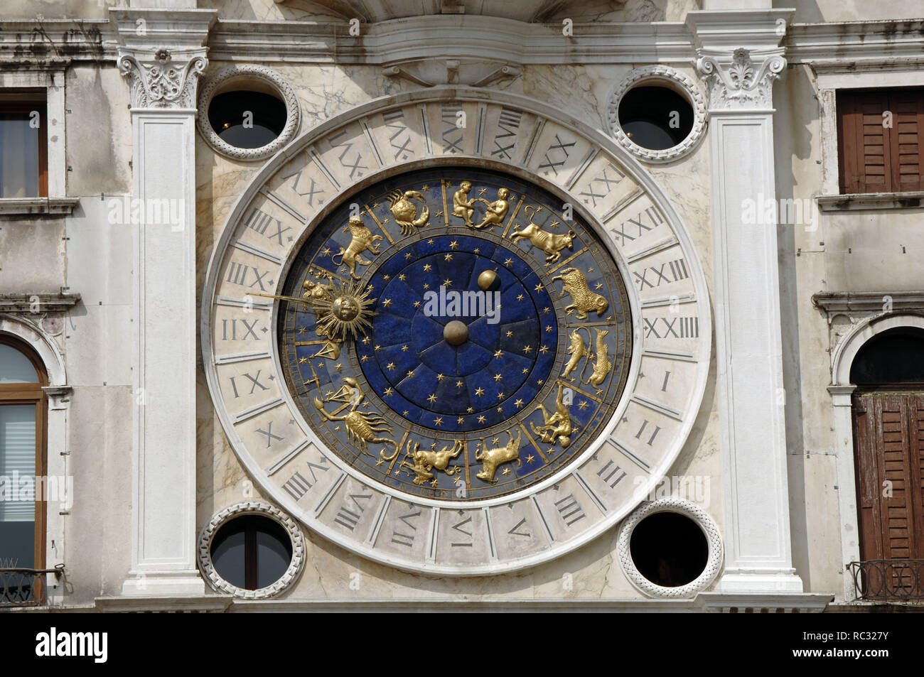 Astronomical clock in the Clock Tower of St. Mark's Square. 15th century. Venice. Italy. Stock Photo