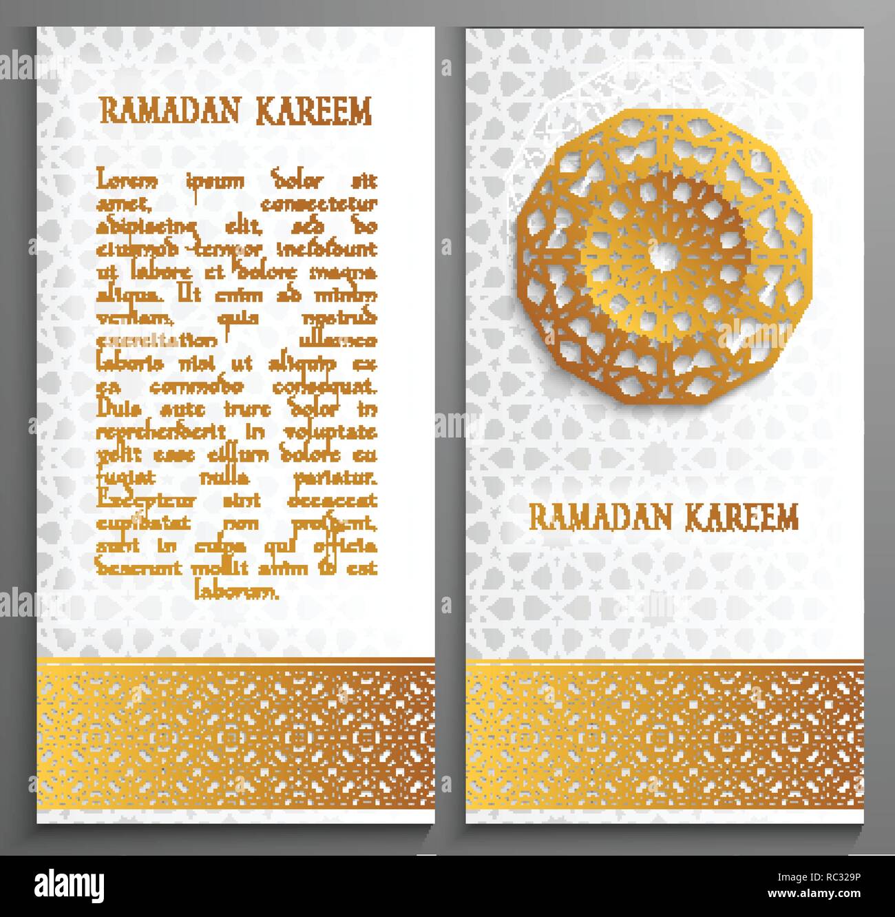 3d Ramadan Kareem greeting card,invitation islamic style.Arabic circle golden pattern.Gold ornament on black,islamic brochure Stock Vector