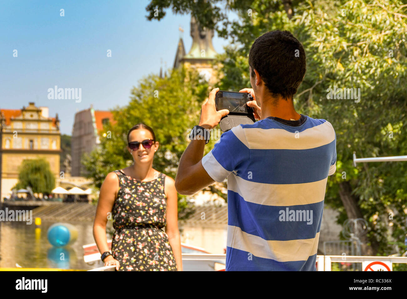 PRAGUE, CZECH REPUBLIC - AUGUST 2018: Person taking a picture on a mobile phone. Stock Photo