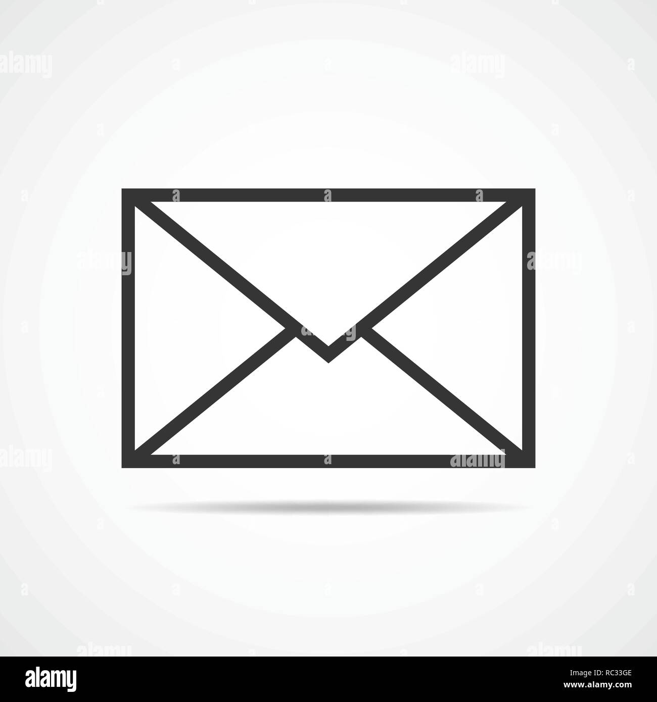 Simple envelope icon. Envelope sign with shadow, isolated on light