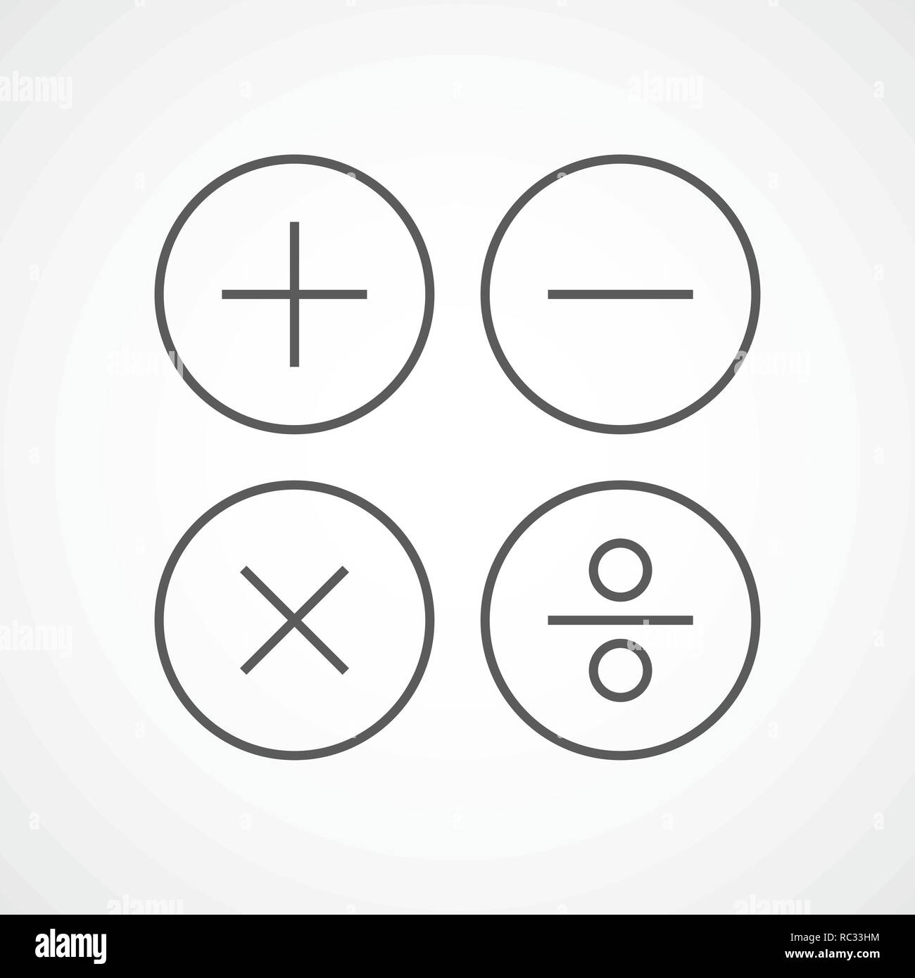 Basic mathematical symbols in flat design. Vector illustration. Gray mathematical symbols on light background Stock Vector