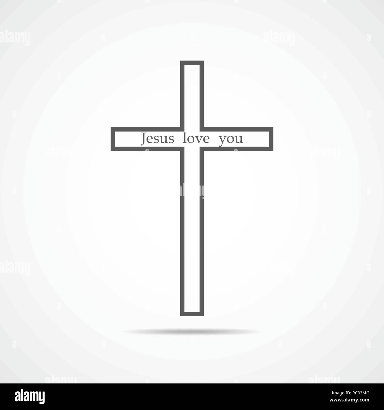 Gray Christian cross icon. Simple Christian cross on light background