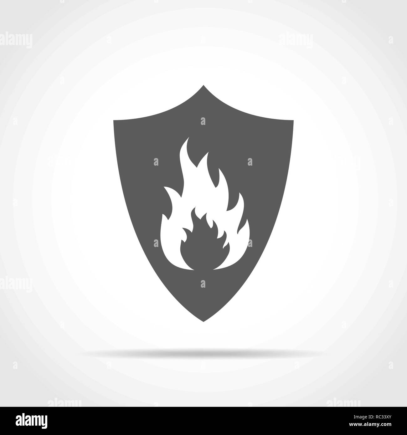 Shield with fire in flat design. Vector illustration. Shield with flame, isolated on light background. Stock Vector