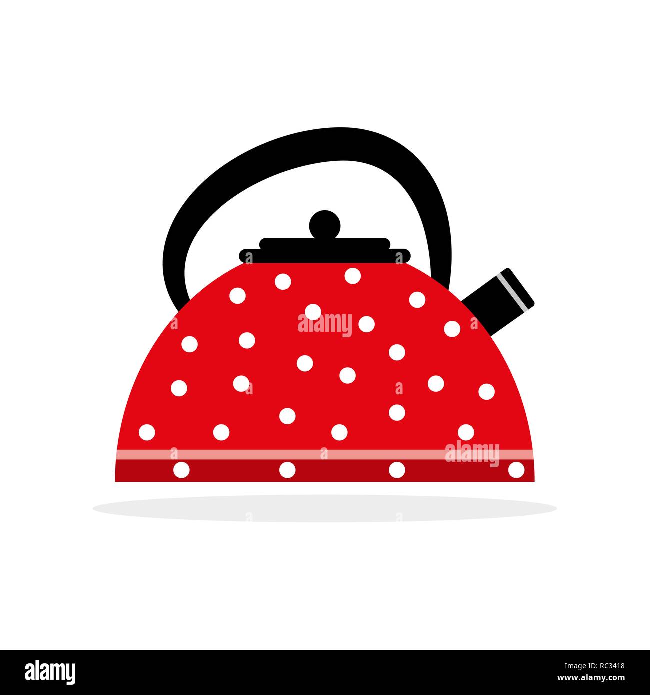 Red kettle icon in flat design. Vector illustration. Simple cartoon kettle isolated Stock Vector