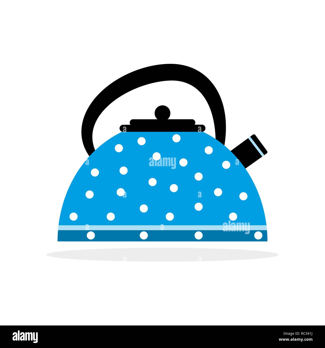 Blue kettle icon in flat design. Vector illustration. Simple cartoon kettle isolated Stock Vector