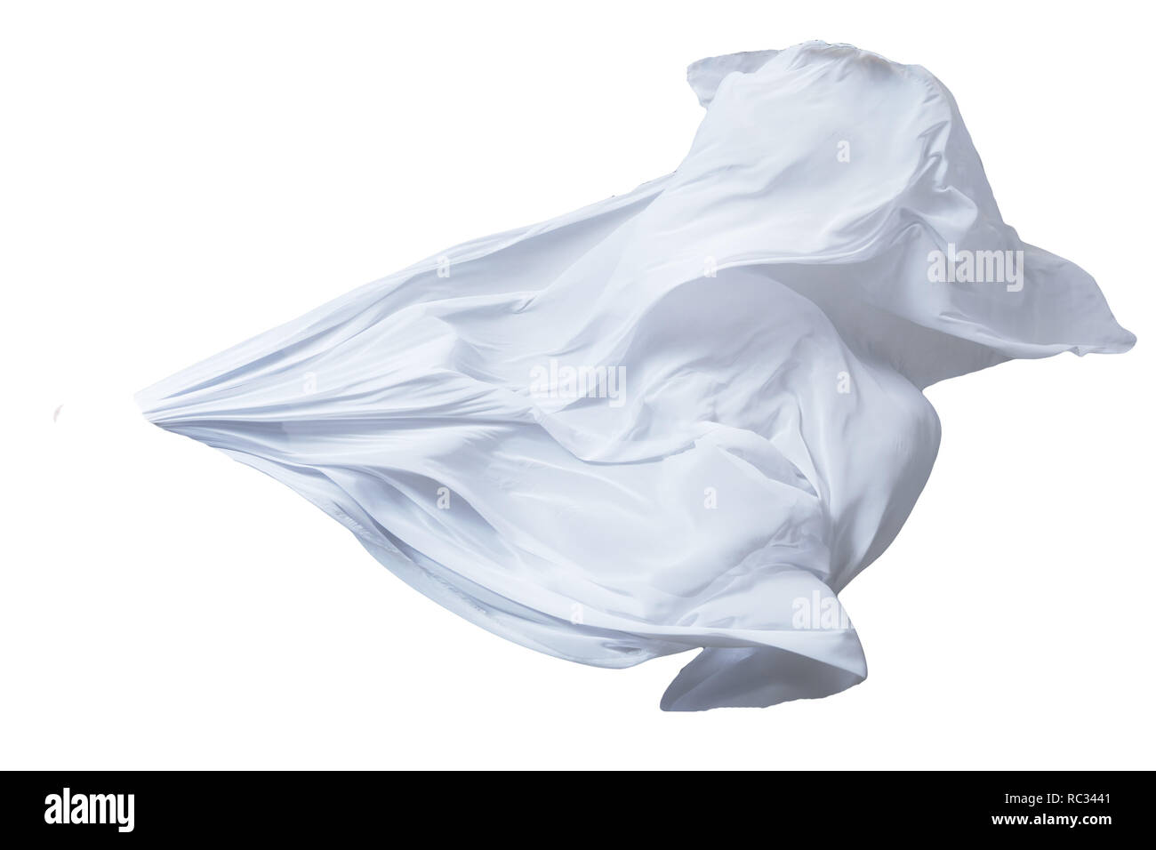 Abstract white flying fabric isolated on white background Stock Photo
