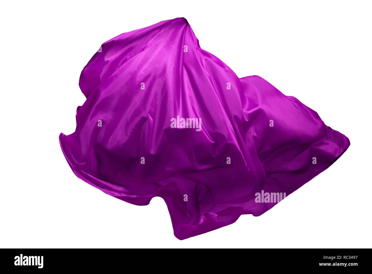 Abstract purple flying fabric isolated on white background Stock Photo