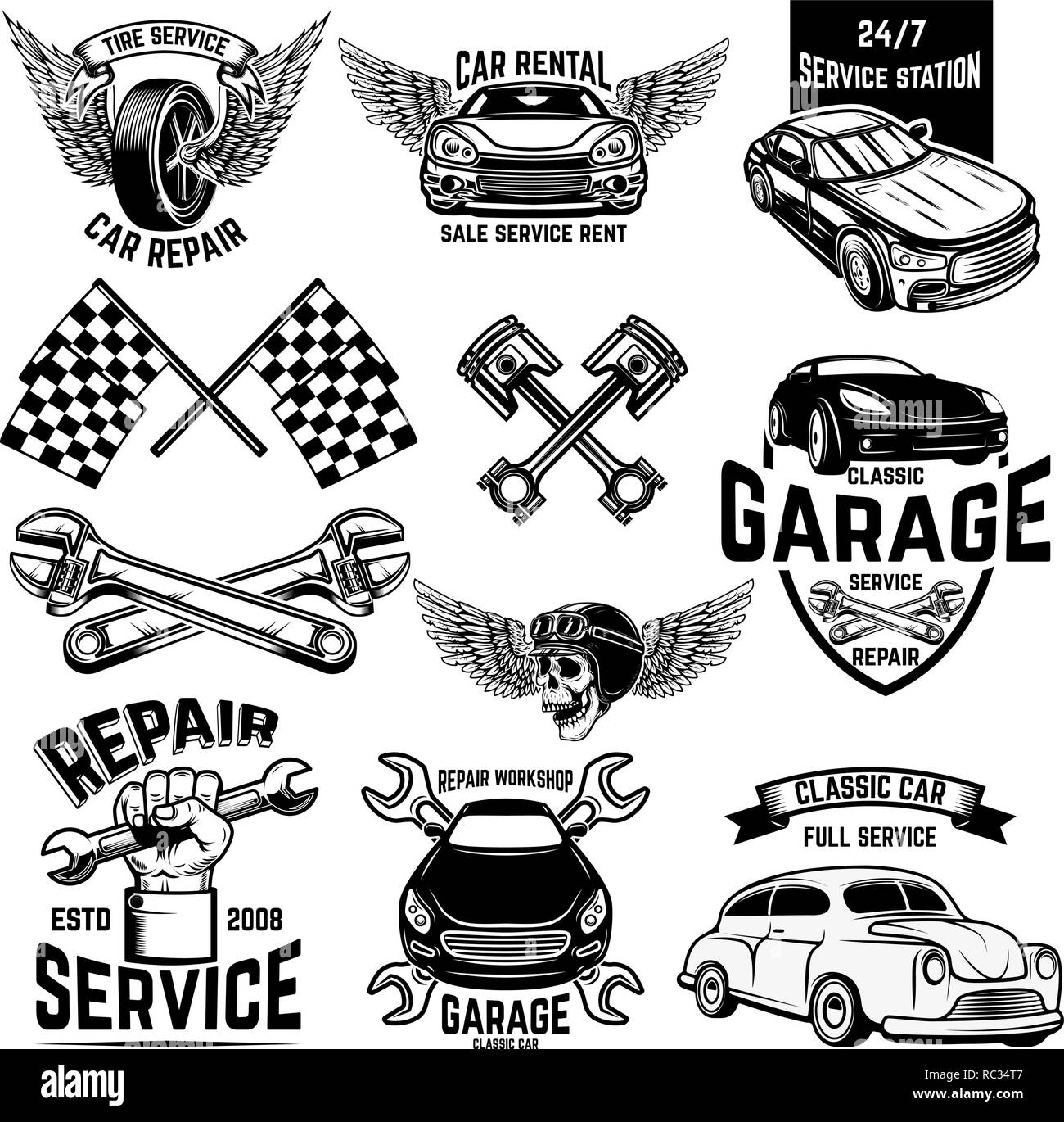 Car Tuning Shop Vector Banner, Sticker, Auto Service Centre Logo