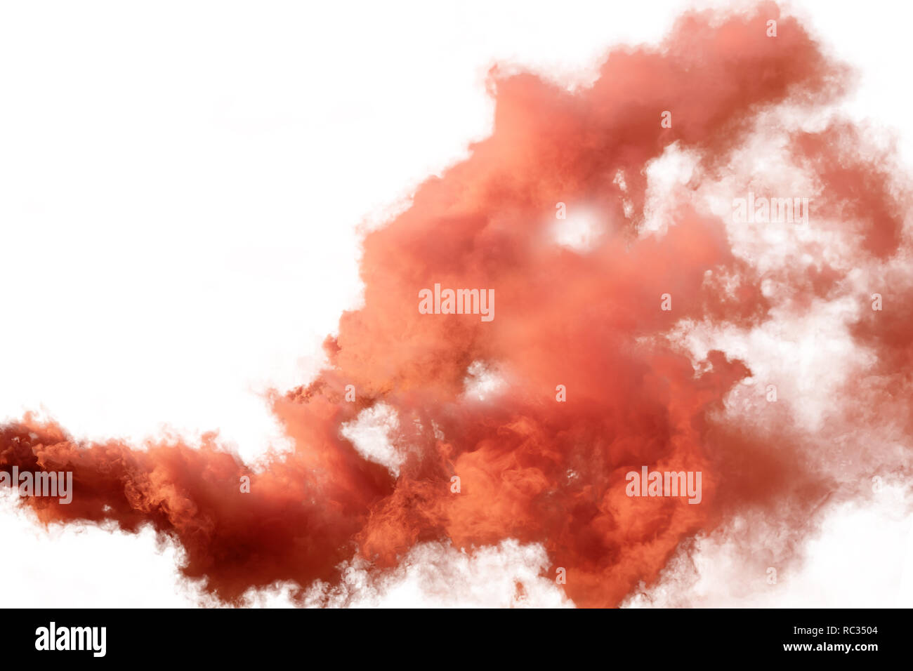 Red and orange smoke isolated on white background Stock Photo