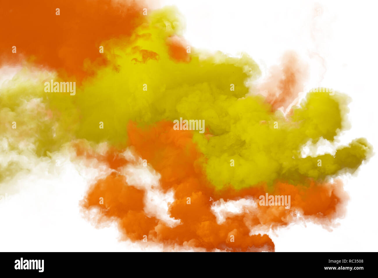 Red and orange smoke isolated on white background Stock Photo