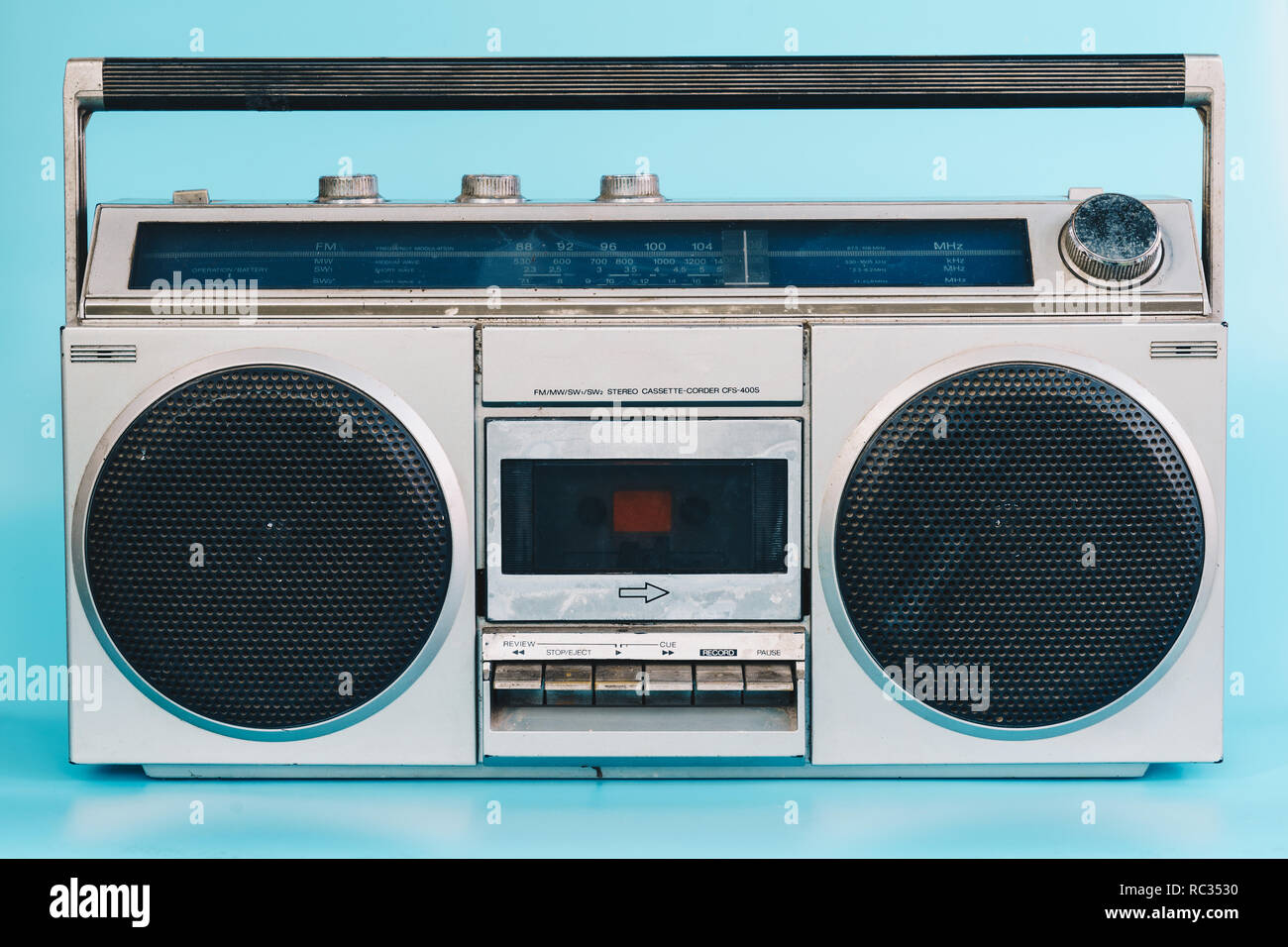 Vintage stereo on blue pasrel color background Stock Photo