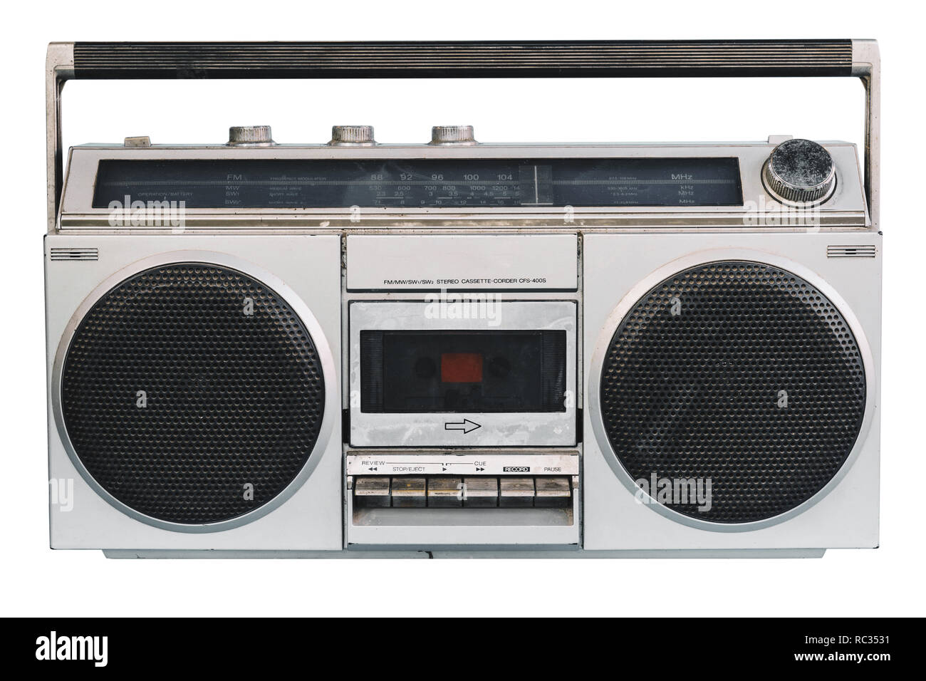 vintage stereo on isolated white with clipping path. Stock Photo