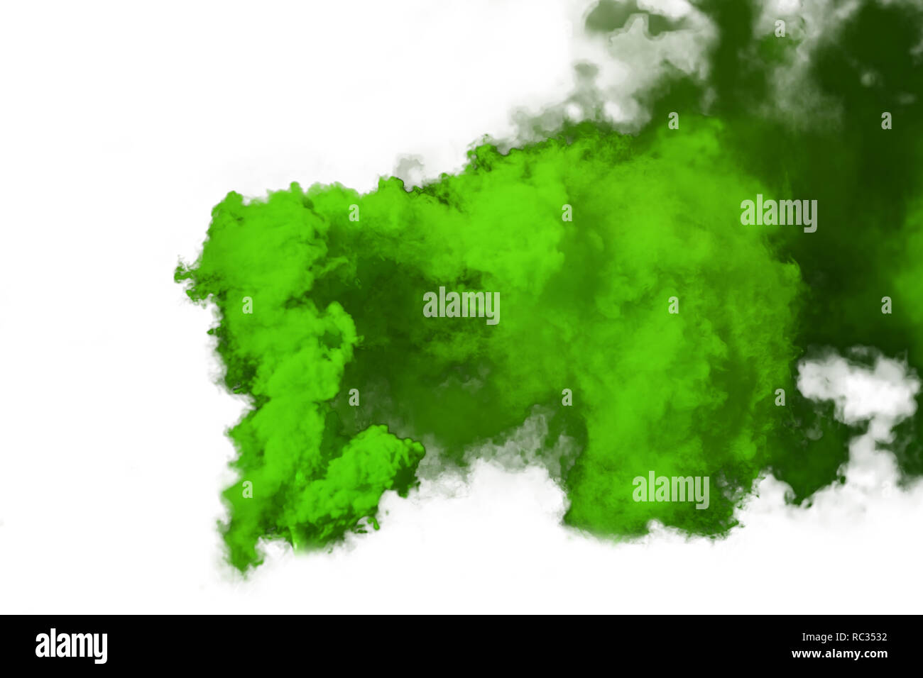 Green smoke bomb isolated on white background Stock Photo