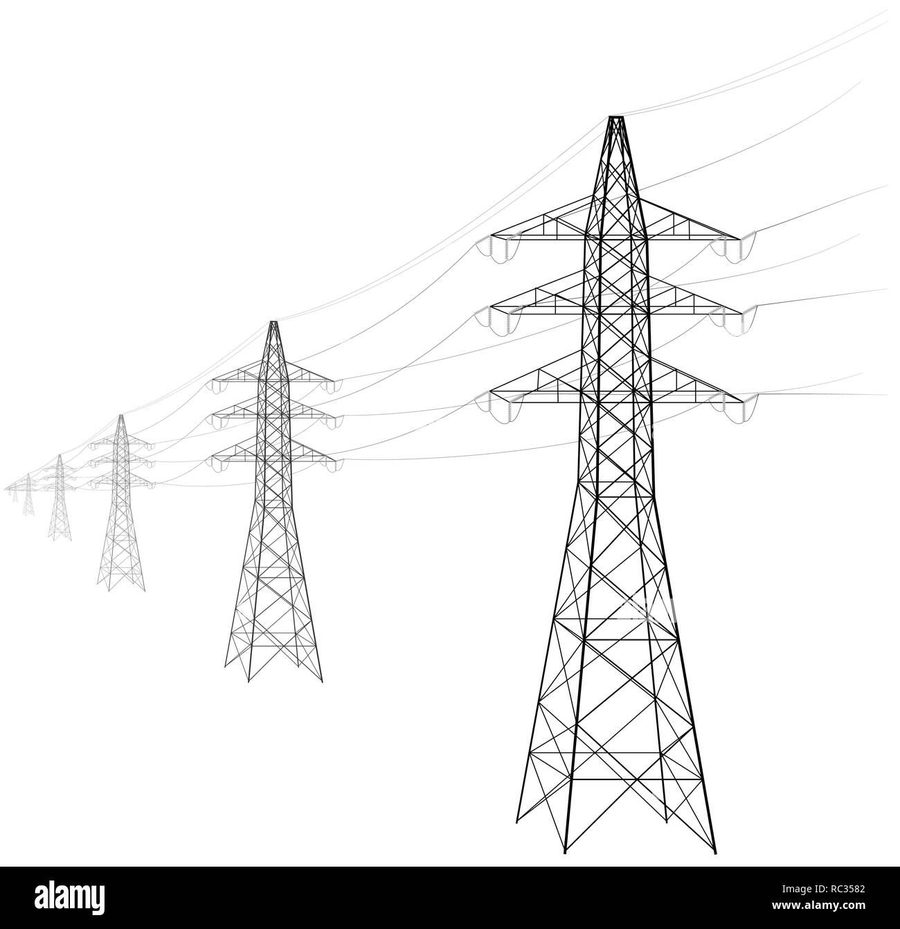 Overhead power line. A number of electro-eaves departing into the distance. Transmission and supply of electricity. Procurement for an article on the  Stock Vector