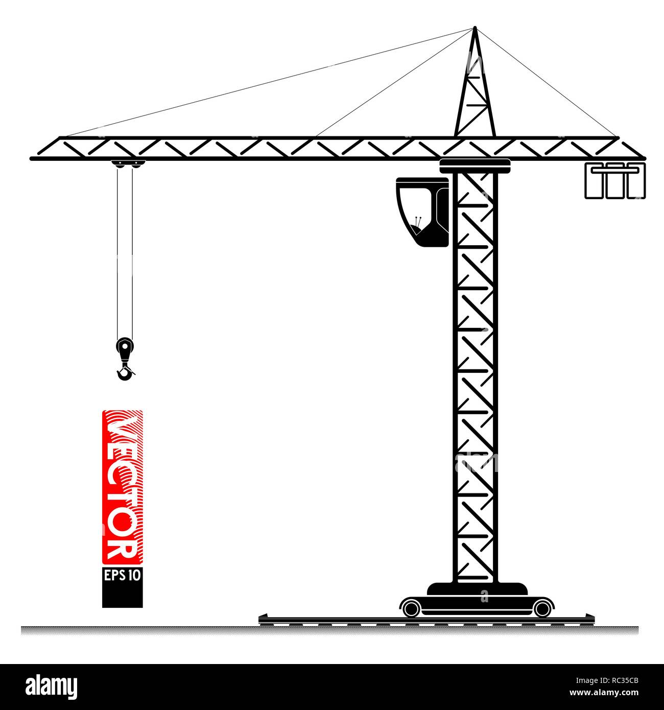 High tower crane at the construction site. Lifting loads up. The