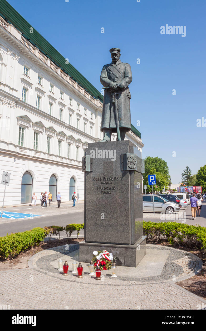 Warsaw, Poland - May 3,2018: Jozef Pilsudski Monument on Pilsudski square in the center of Warsaw, Poland. The monument was designed by Tadeusz Lodzia Stock Photo