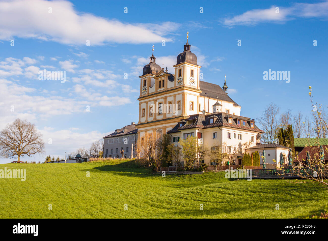 Pilgrimage church Maria Plain on Plainberg in Bergheim bei Salzburg, Austria. Mozart sometimes  played music at Maria Plain during Sunday mass. Stock Photo