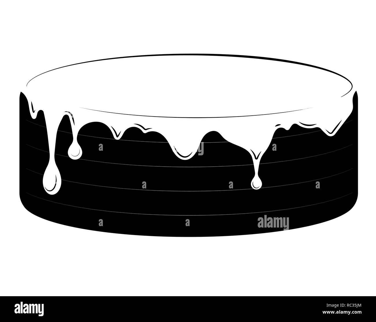Black and white contour image of cake with white cream. Several cakes Stock Vector
