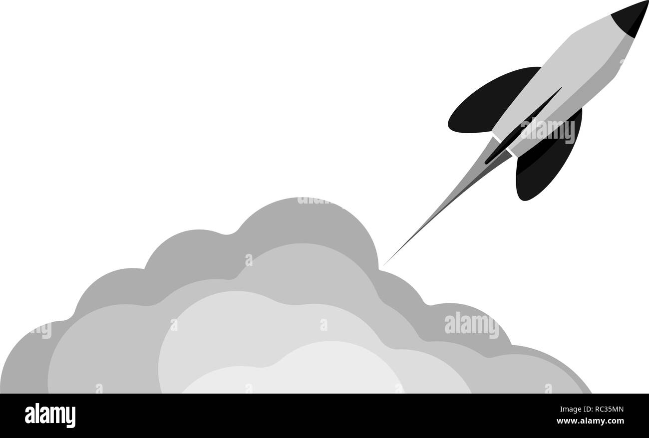 A rocket flying into space. Starting or starting an important project. The startup. Procurement for presentation. Stock Vector