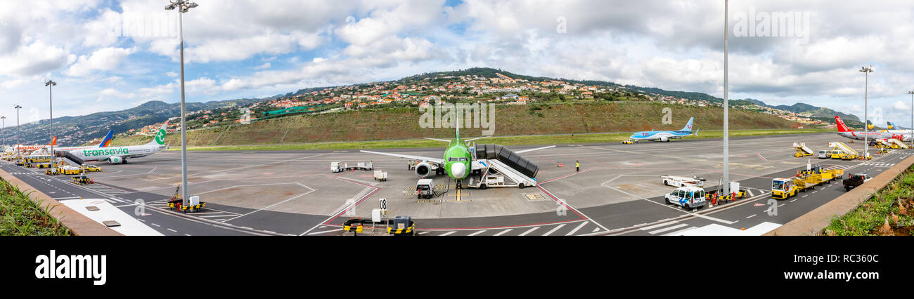 Passengers boarding D-AGER Germania Boeing 737-700 at Madeira International Airport Cristiano Ronaldo CR7 Stock Photo