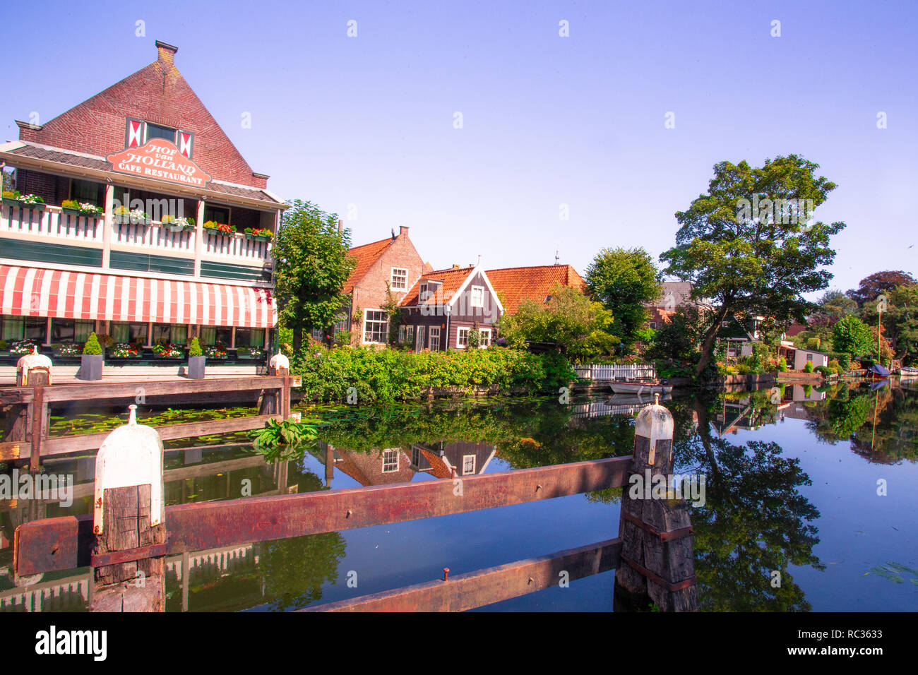 Scene from picturesque cheese-making town of Edam, Holland with historic architecture and canal Stock Photo
