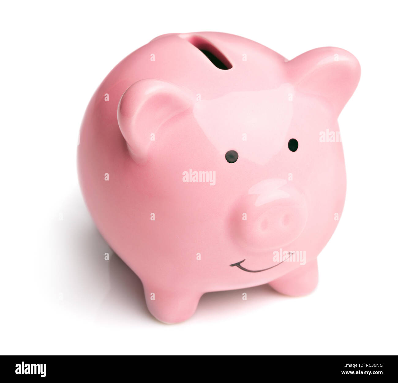 single pink ceramic piggy bank isolated on white background Stock Photo ...