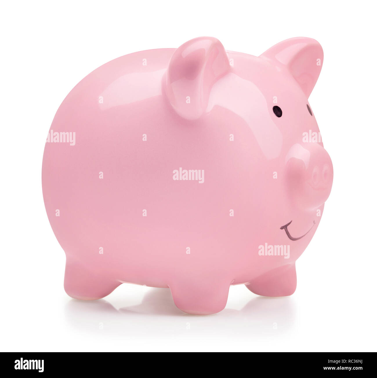 single pink ceramic piggy bank isolated on white background Stock Photo ...