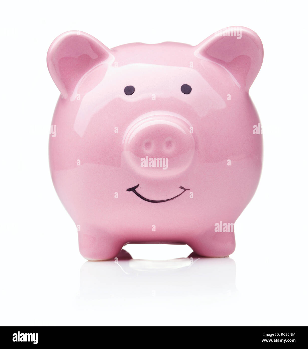single pink ceramic piggy bank isolated on white background Stock Photo ...