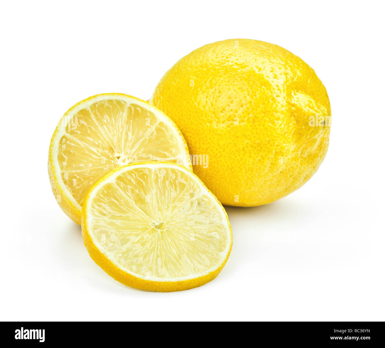 fresh ripe sliced lemon fruits isolated on white background Stock Photo
