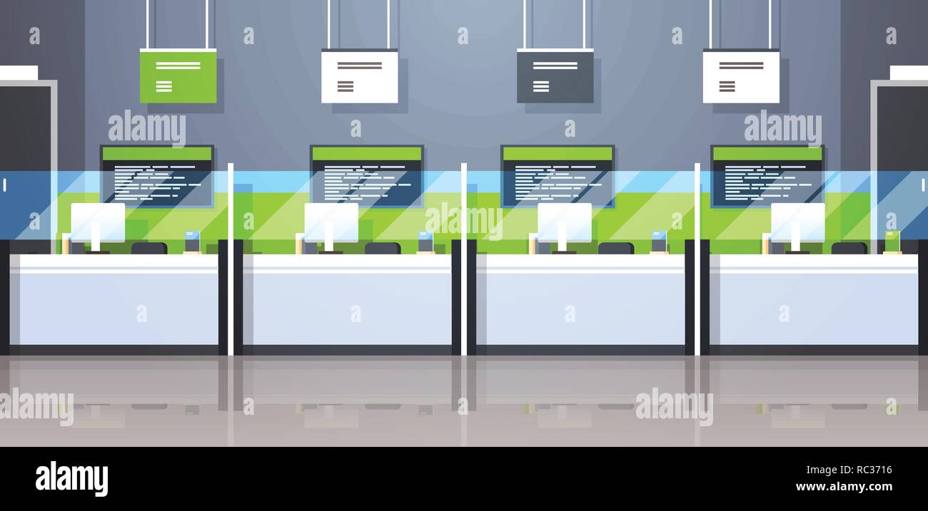 cash desk windows financial currency exchange consulting concept banking  equipment modern bank office interior horizontal banner flat vector  illustrat Stock Vector Image & Art - Alamy