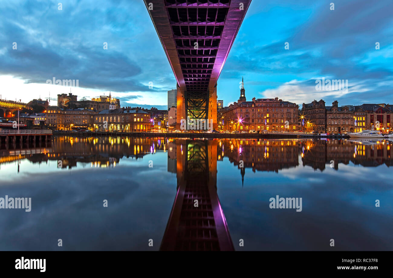Newcastle quayside at night seen from Gateshead Quays, Gateshead, Tyne and Wear, England, United Kingdom Stock Photo