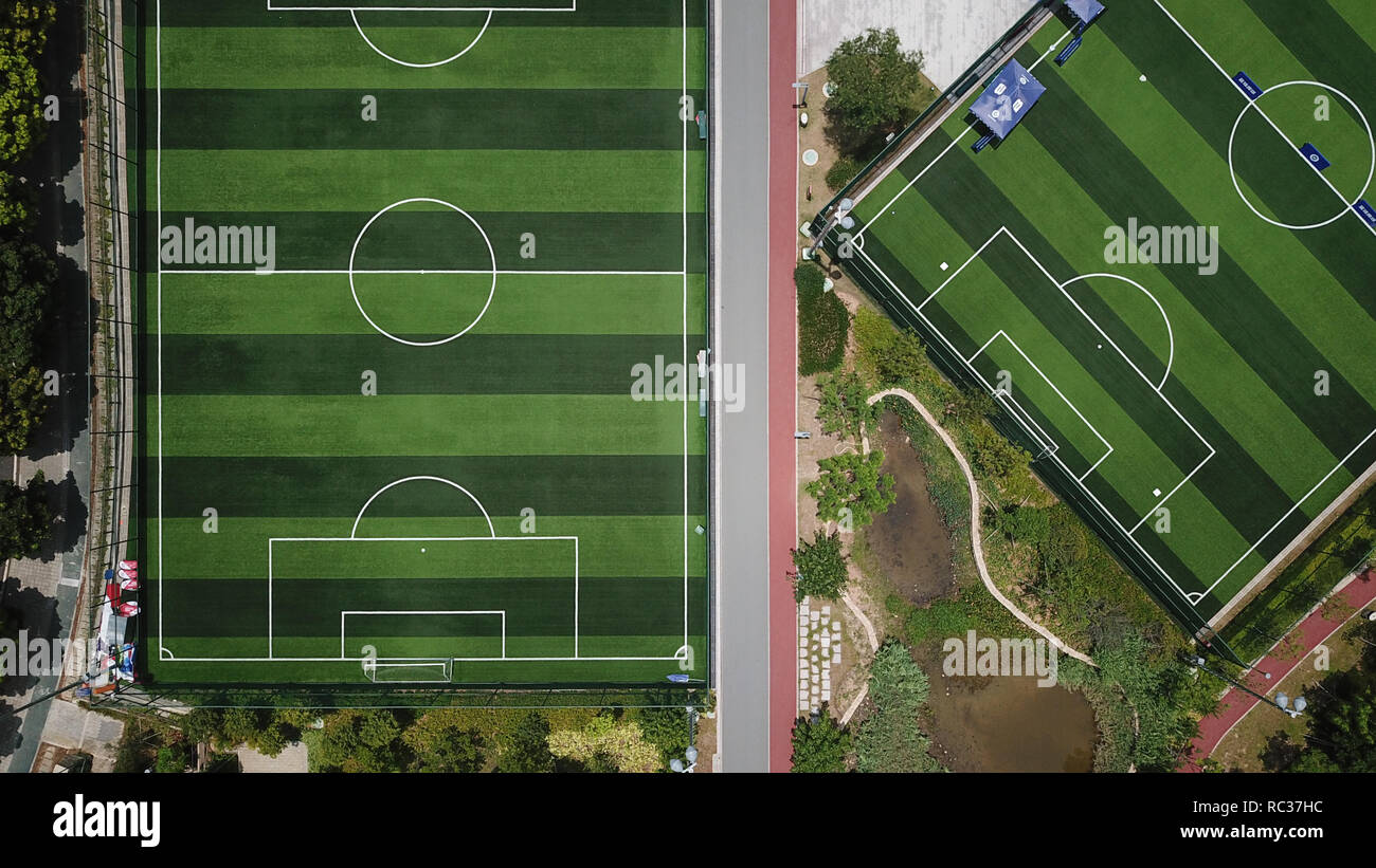 An aerial view of football pitch in Shenzhen, China; sports compex at park Stock Photo