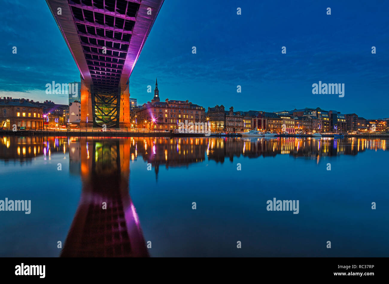 Newcastle quayside at night seen from Gateshead Quays, Gateshead, Tyne and Wear, England, United Kingdom Stock Photo