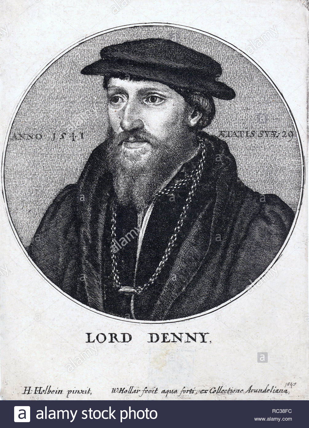 Sir Anthony Denny portrait, 1501 – 1549, was a confidant of King Henry VIII of England. Denny was the most prominent member of the Privy chamber in King Henry's last years. Etching by Bohemian etcher Wenceslaus Hollar from 1647 Stock Photo