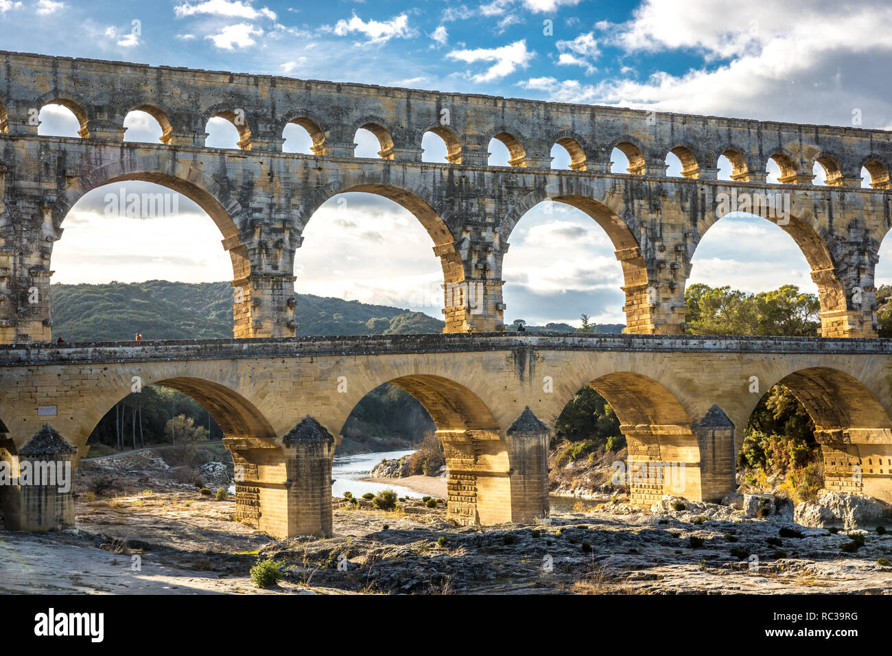The Pont du Gard Unesco Heritage site in France in a late afternoon