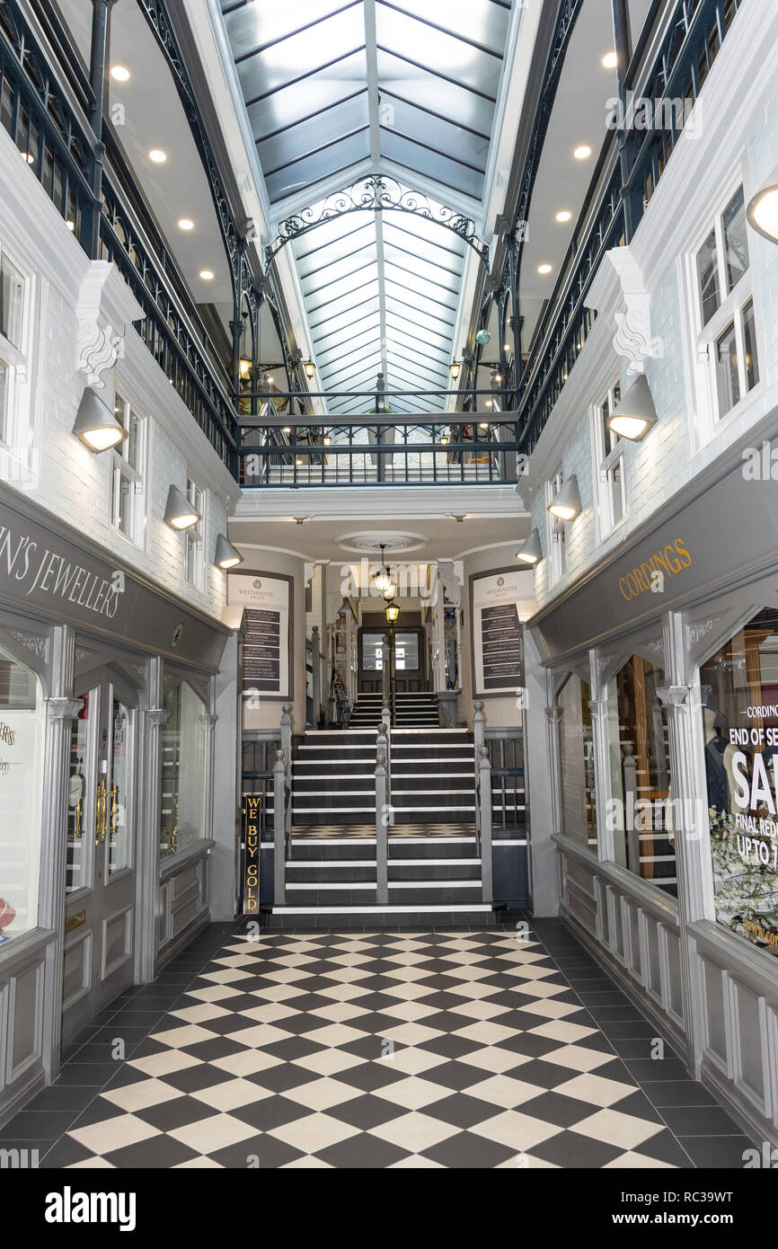 Interior of Victorian Westminster Arcade, Parliament Street, Harrogate, North Yorkshire, England, United Kingdom Stock Photo